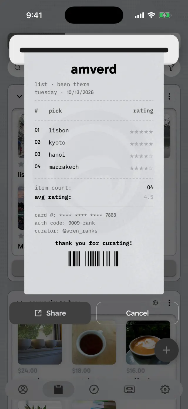 a receipt in pewter