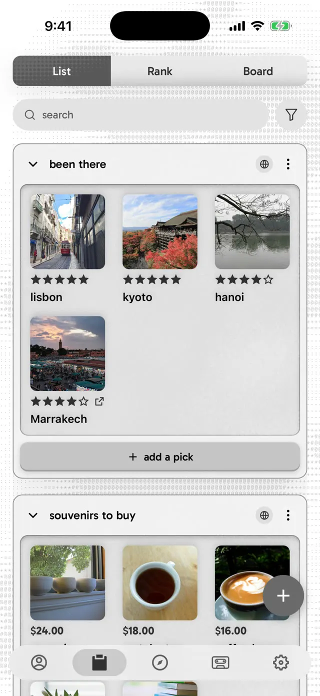 the same places in amverd: been there, with a photo and a star rating for each, and souvenirs to buy with prices