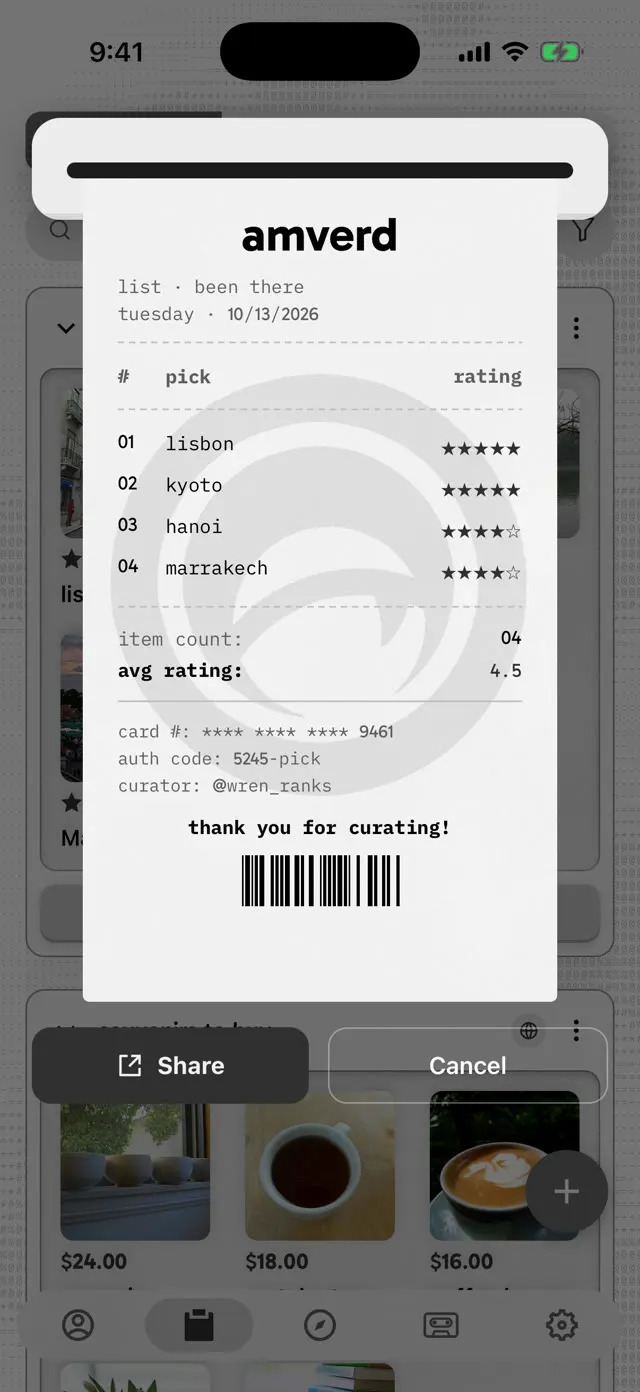 the been there list as a receipt